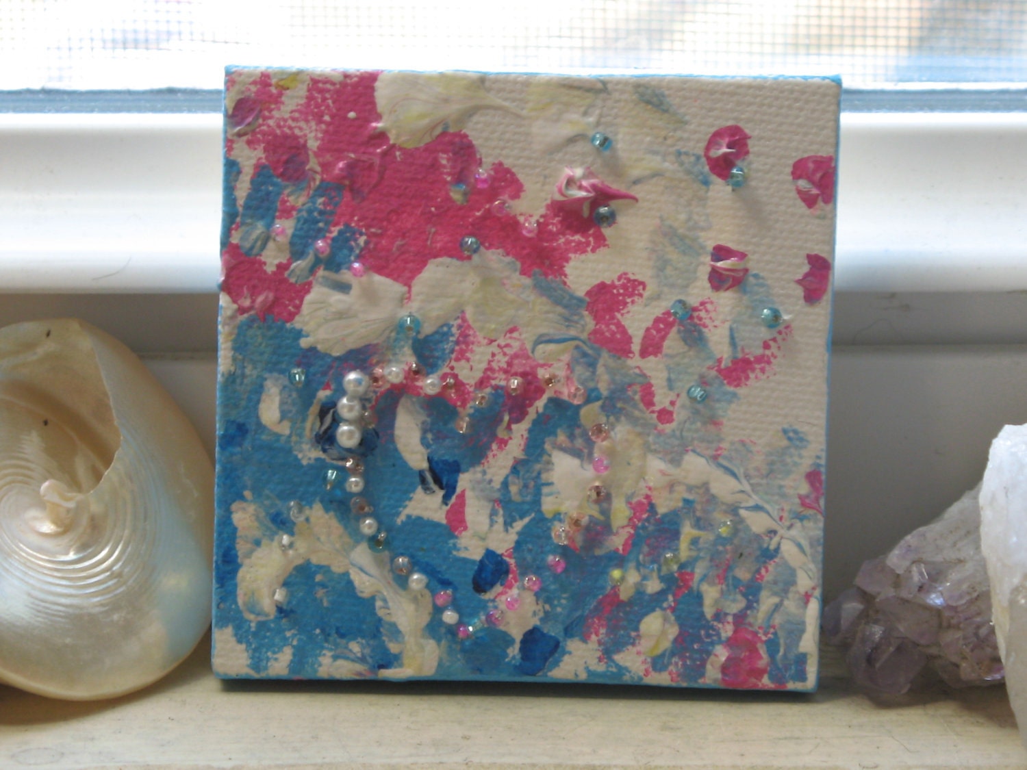 Faint Heart 3x3 acrylic on canvas with embellishments free shipping