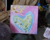 Laughing Heart 3X3 canvas acrylic with embelishments