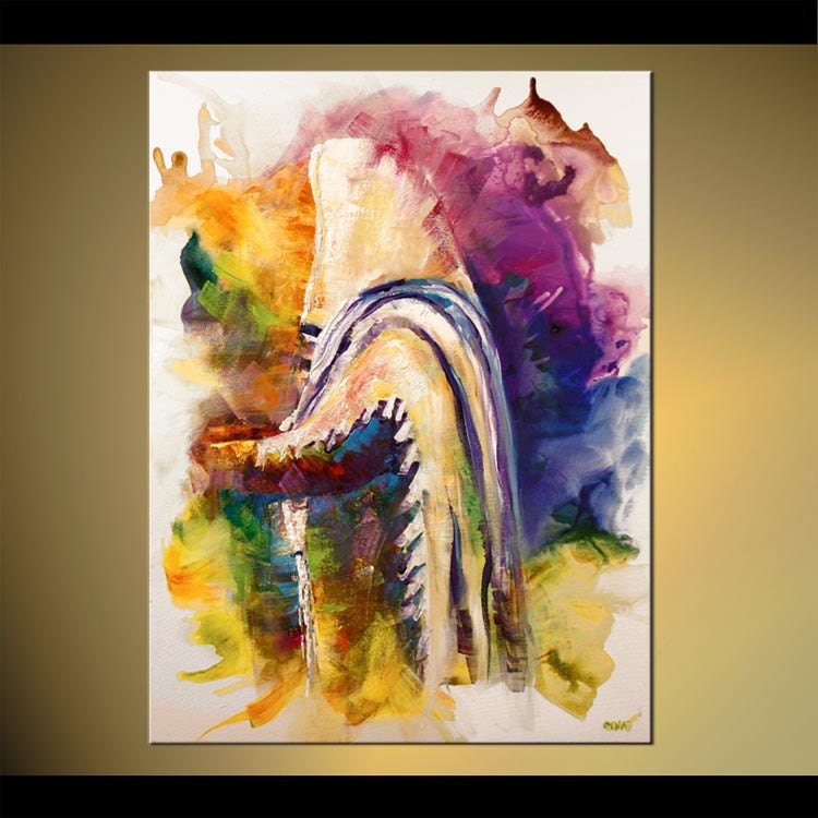Judaica Print on Canvas Religious Print Jewish Art  LIMITED EDITION 6 of 30 Embellished (brush strokes added by the artist) Osnat 20"
