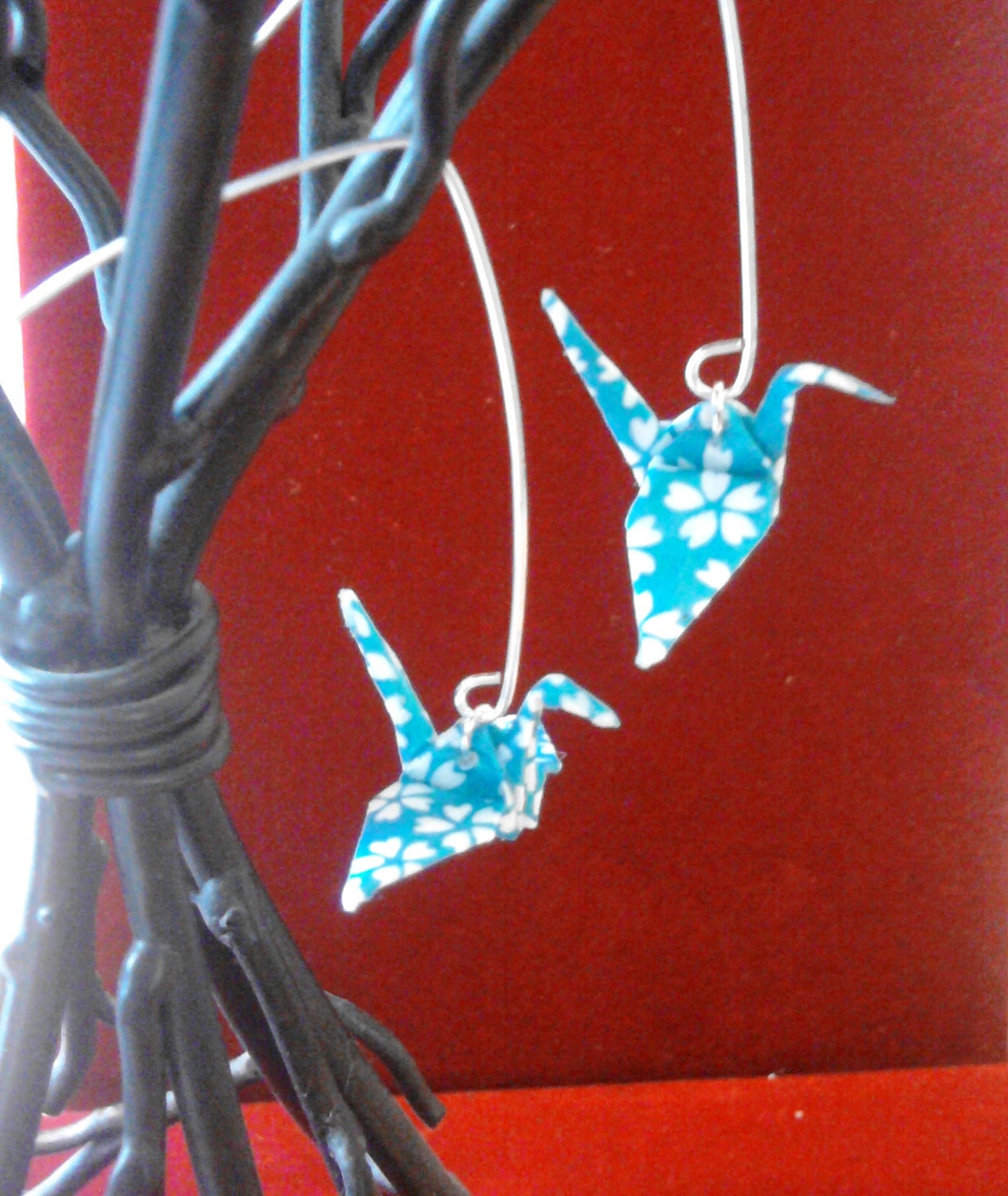 Lacquered Hand-Made Origami Earrings - Cranes