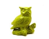 avocado green owl figurine, woodland, home decor, upcycled, vintage owls, bird figurines, 70s, mod, green, sage