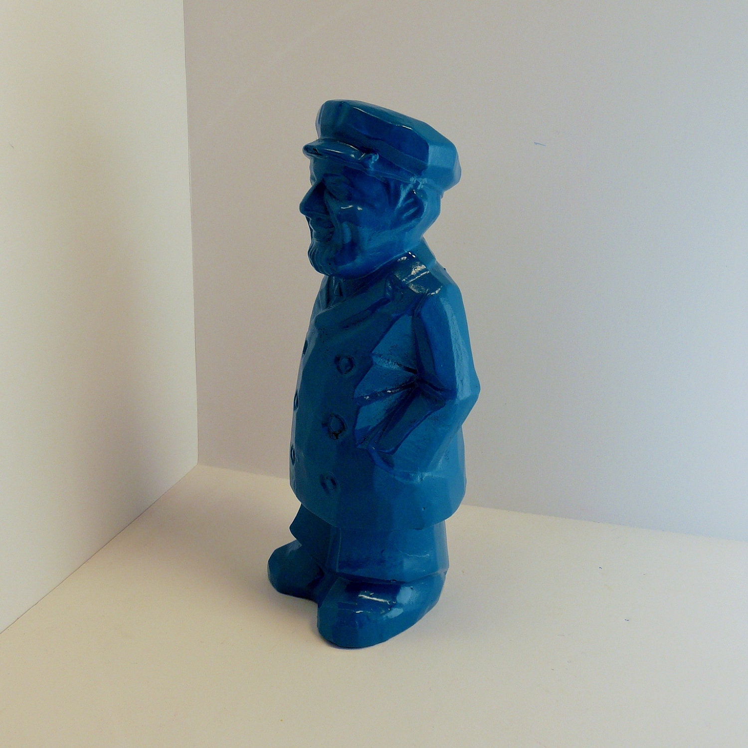 upcycled ceramic sea captain figurine  //  teal blue nautical accents  //  unique kitschy maritime home decor, vintage bank
