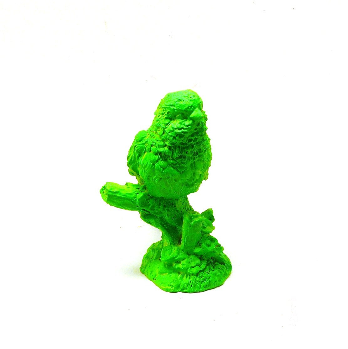 neon bird figurine, upcycled figurines, birds, neon decor, nature, neon green, modern home decor, repurposed, vintage figurines
