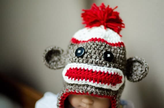 Sock monkey earflap hat