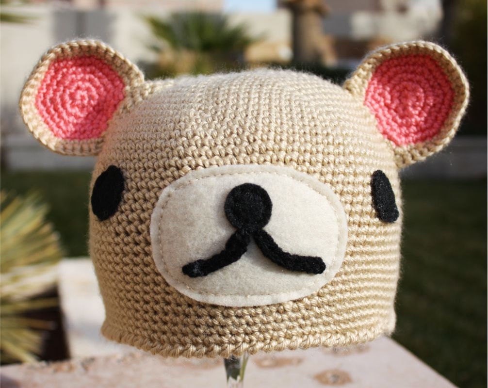 Korilakkuma -ish Hat : Kawaii  San-X Anime Japanese -ish Handmade Crochet Beanie Hat