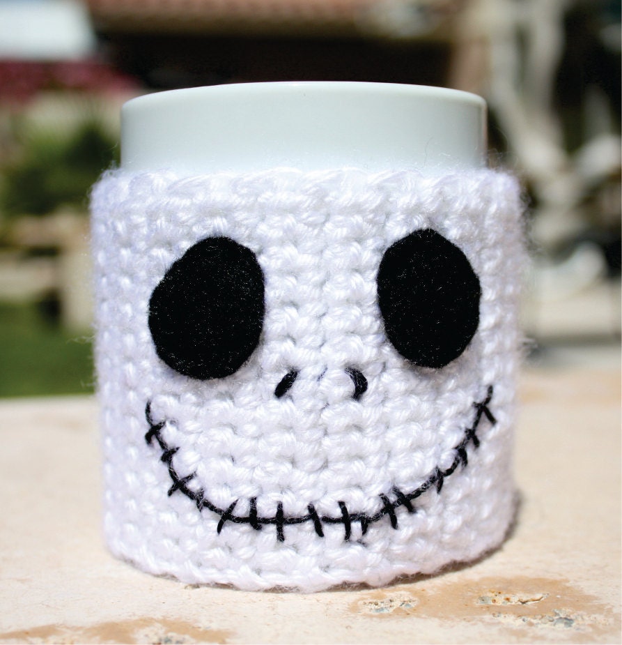 Jack Skellington Inspired Coffee Mug Tea Cup Cozy: The Nightmare Before Christmas -ish Disney Animation Crochet Knit Sleeve