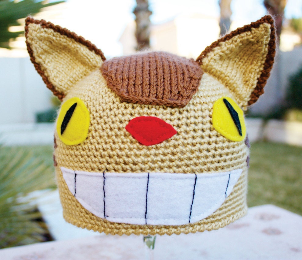 Catbus -ish Hat: Nekobus Beanie Hat - Japanese Cartoon Cat My Neighbor Totoro