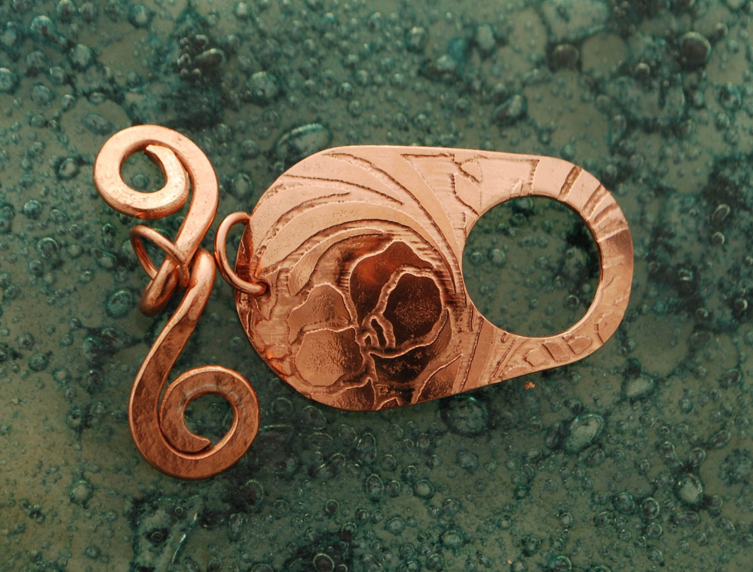 Art Nouveau copper toggle clasp - Iris flower - handmade