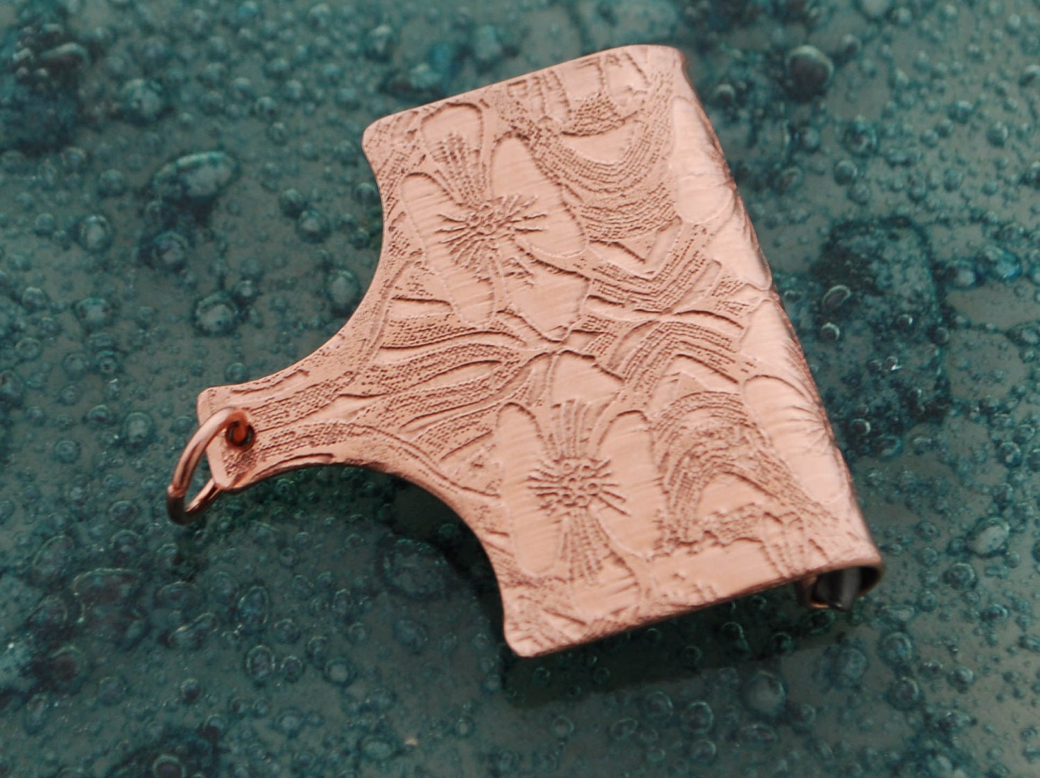 Art Nouveau Copper Pendant Bail - tube top bail with jump ring - handmade findings