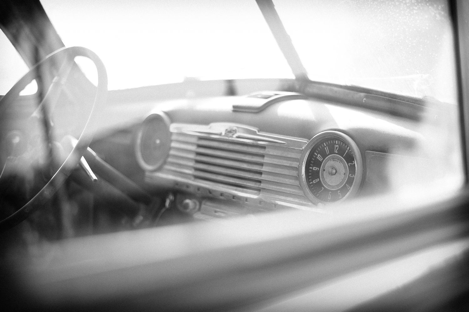 vintage car black and white photography chevrolet chevy automobile dashboard reminiscent  home office decor boys room  gifts for husband