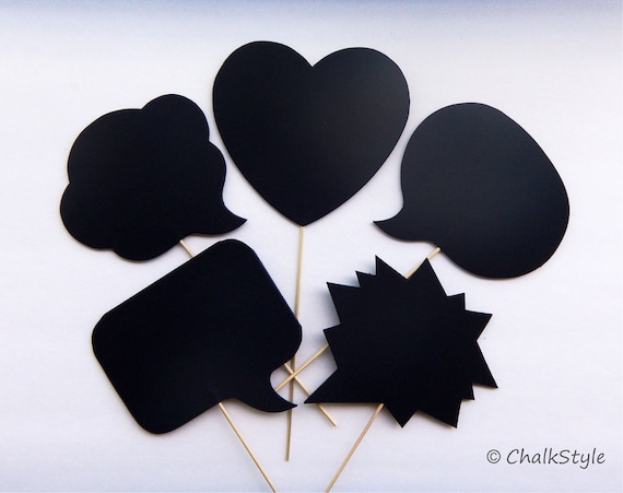 PICK 3 Chalkboard Photo Booth Props Speech Bubbles on a Stick -- Thought Bubbles and a Heart Chalk Board for Wedding or Engagement Photos Il_570xn