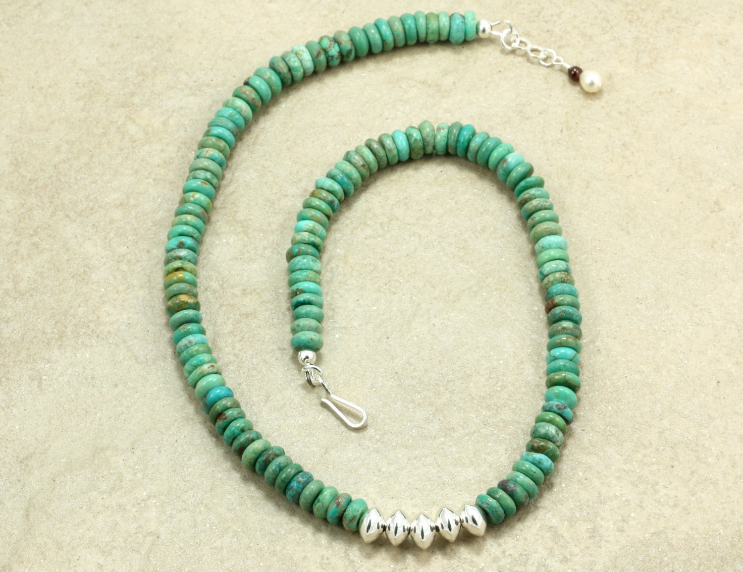 Turquoise Heishi and Sterling Silver Southwestern Strand Necklace, December Birthstone