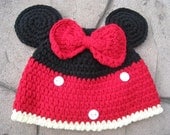 Minnie Mouse Hat Black and Red Perfect for a Disney Trip Size Infant thru Toddler