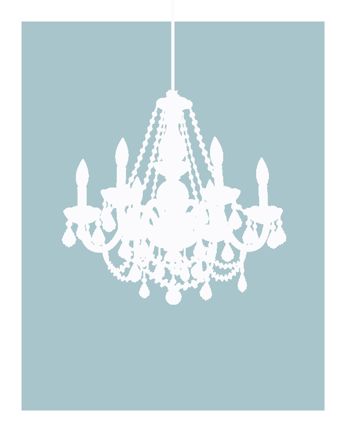 8x10 Digital Print of Vintage Candle lit Crystal Chandelier Silhouette on Cool Slate Blue Background