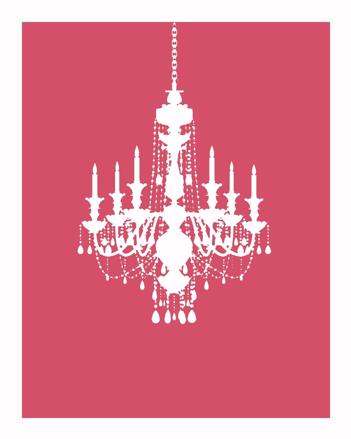 8x10 Digital Print of Vintage Architectural Crystal Chandelier Silhouette on Soft Dark Pink Background