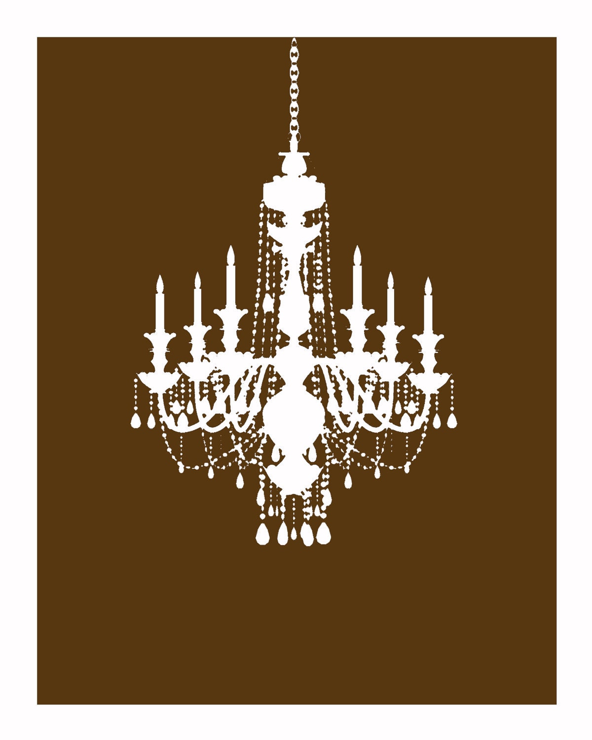 8x10 Digital Print of Vintage Architectural Crystal Chandelier Silhouette on Chocolate Brown Background