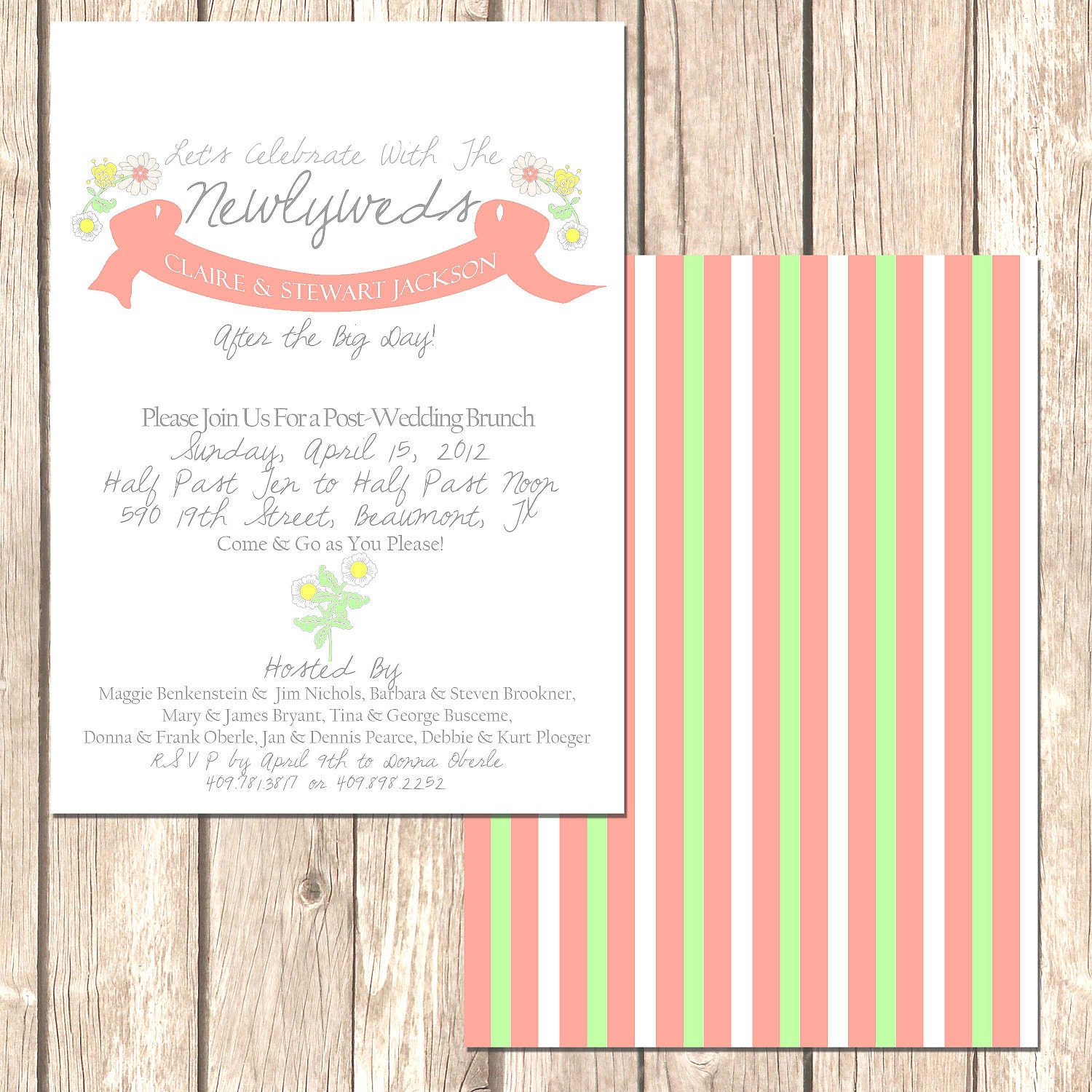 Bridal Shower 5x7 Invitation-Whimsical and Fun, Gray, Pink, and Green Shower Invitation