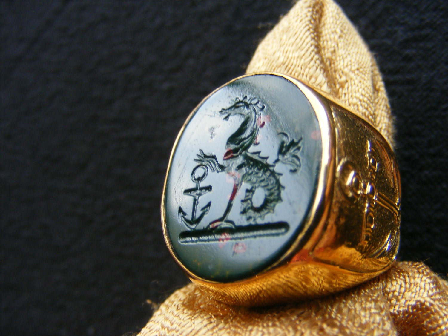 Signet stone Ring Custom Made In Gold Plated Silver Ring