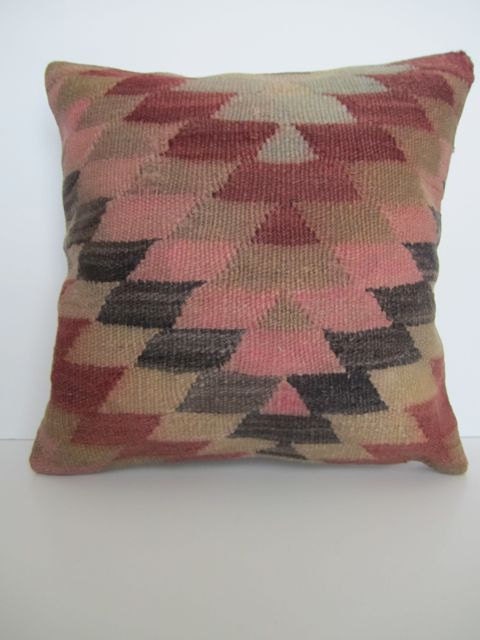 Vintage Turkish Kilim Pillow Cover, 16x16 - Delivered in 3 days with tracking number