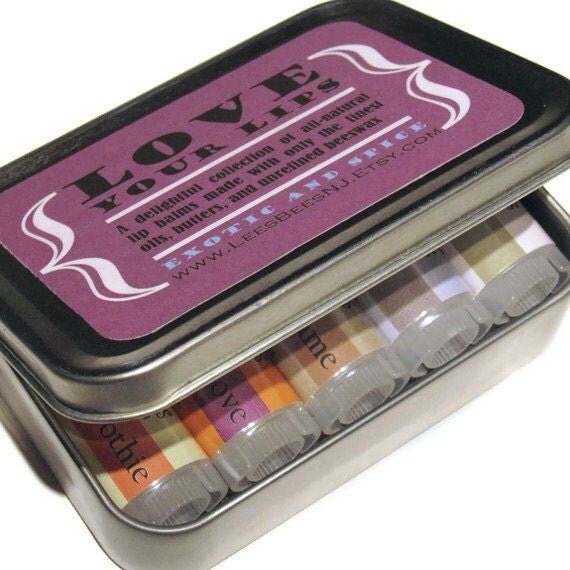 Easter Gift Set of Award Winning Lip Balms, Exotic & Spice - 5 Beeswax Chapstick Tubes in Hinged Tin - Great Gifts for Men