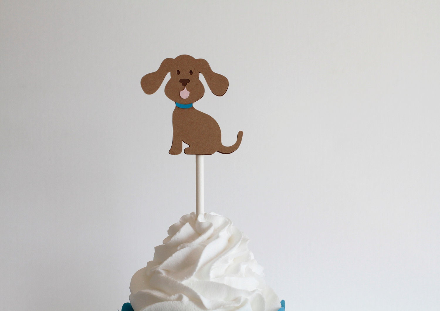 12 Puppy with Teal Collar Cupcake Toppers