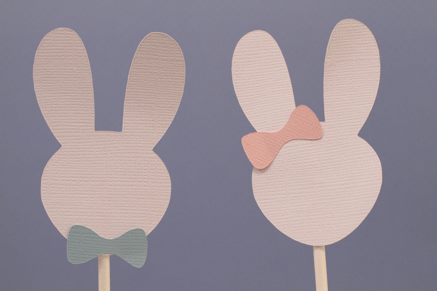 White Bunny with Pink or Blue Bows Cupcake Toppers Il_570xn