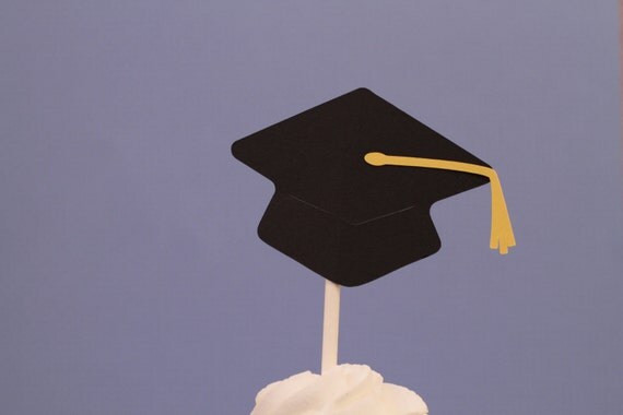 Black and Gold Graduation Hats Cupcake Toppers Il_570xn