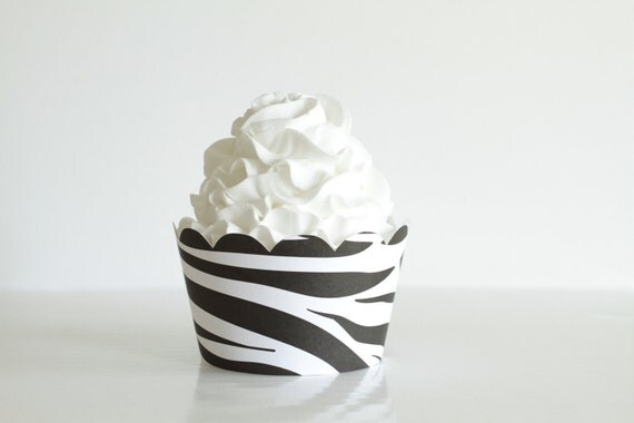Black and White Zebra Striped Cupcake Wrappers Il_570xn