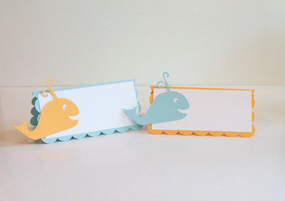 Blue and Orange Whale Food Tents/Place cards Il_570xn