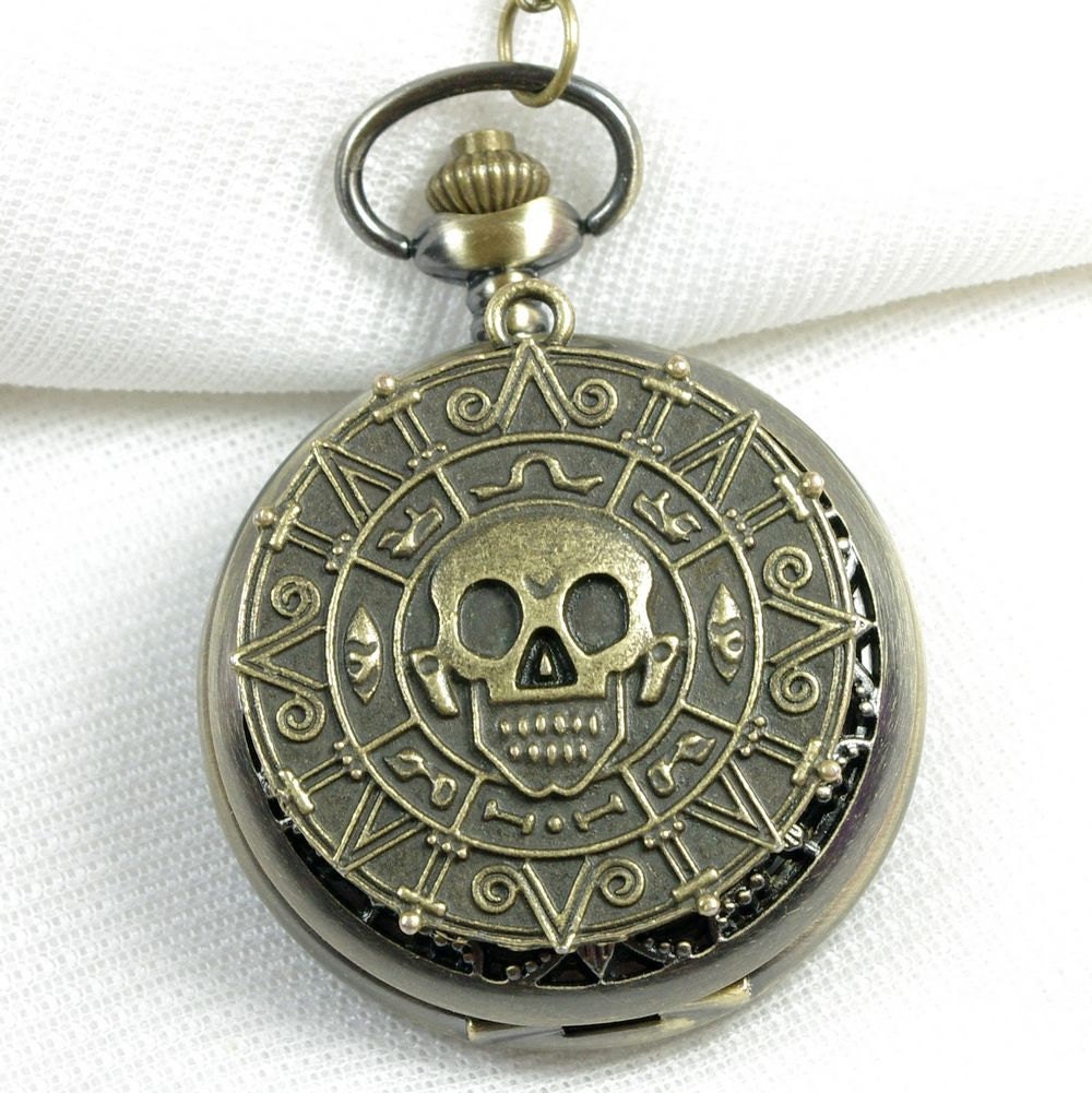 Doubloon coin skull POCKET WATCH locket necklace- Pirates of the Caribbean Necklace