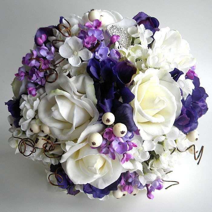 15 Piece Wedding Package in Purples, White and Lavender  with Real Touch Roses