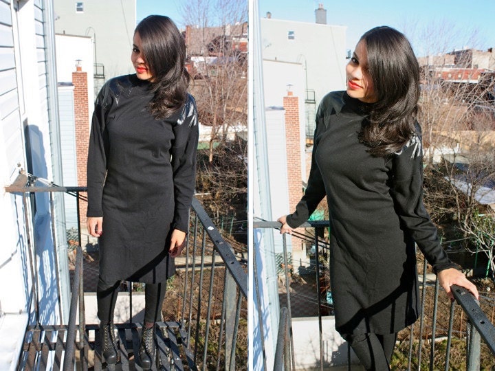 Vintage Black Dress with Leather Detail