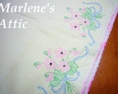 Vintage Embroidered yellow Pillowcase with Crochet Edging for housewares, linens, crafts, sewing, bedding, home decor by MarlenesAttic