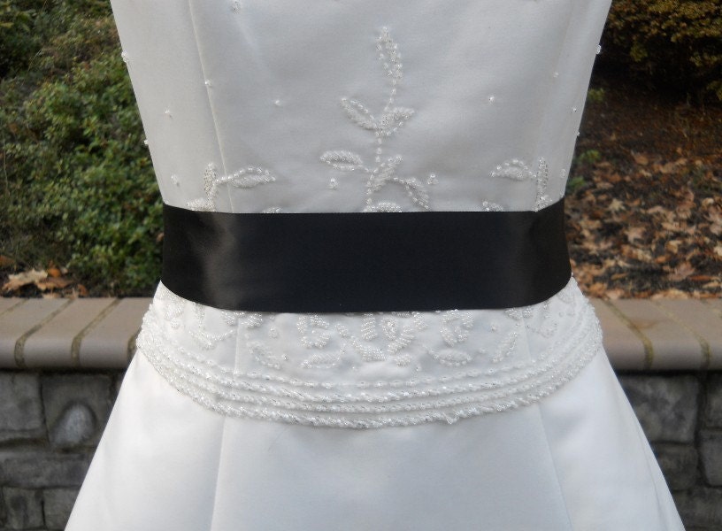 Simple Satin 2 inch Wedding Dress Sash in Black READY TO SHIP