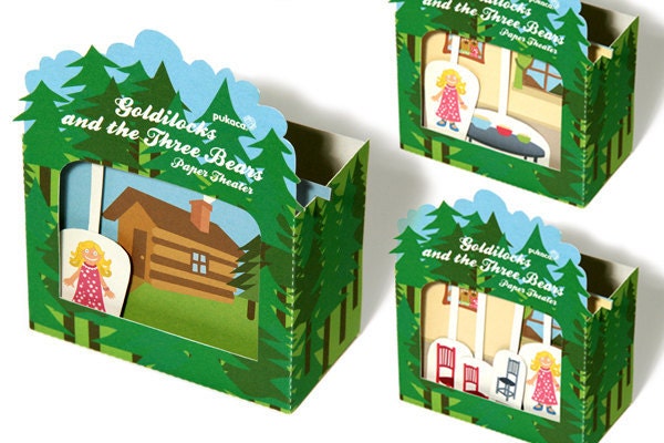 Goldilocks and the Three Bears Paper Theater - Printable PDF Toy - DIY Craft Kit Paper Toy with free Paper Finger Puppets - Party Favor