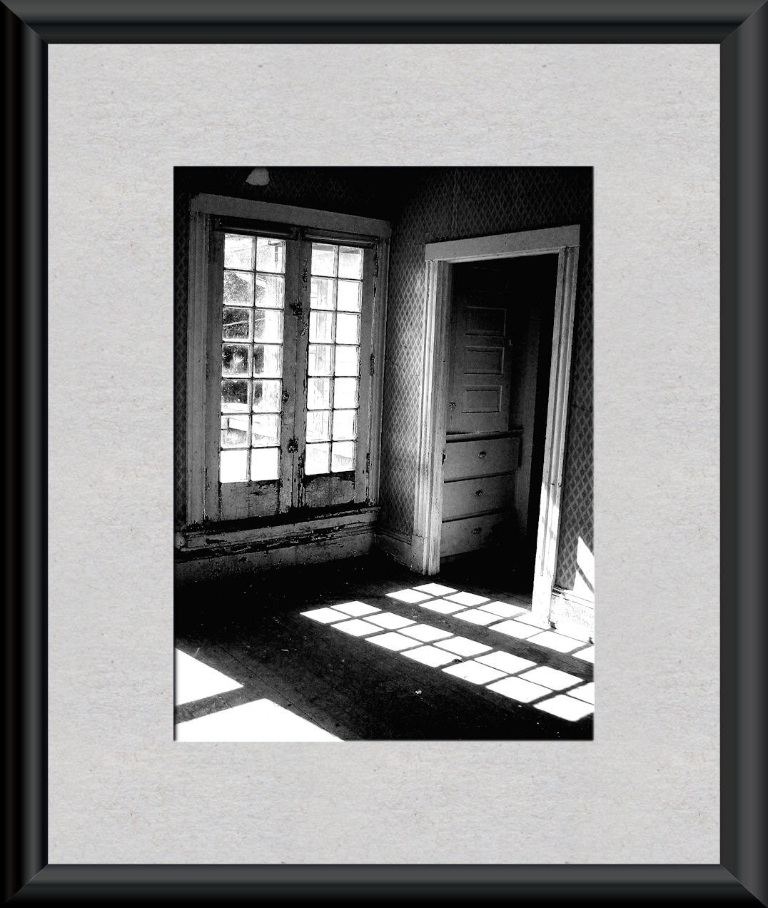 Black, White and Grey 11 x 14 Photo Taken in Abandoned Home, Titled '28 Panes'