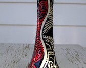Decorative Bud Vase -- Half White, Half Red, with Black Design All Over