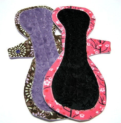 13" Minky Overnight Menstrual Pads / Post Partum Pads - Set of 2 - Medium to Heavy Flow - Minky with Colorful Flannel