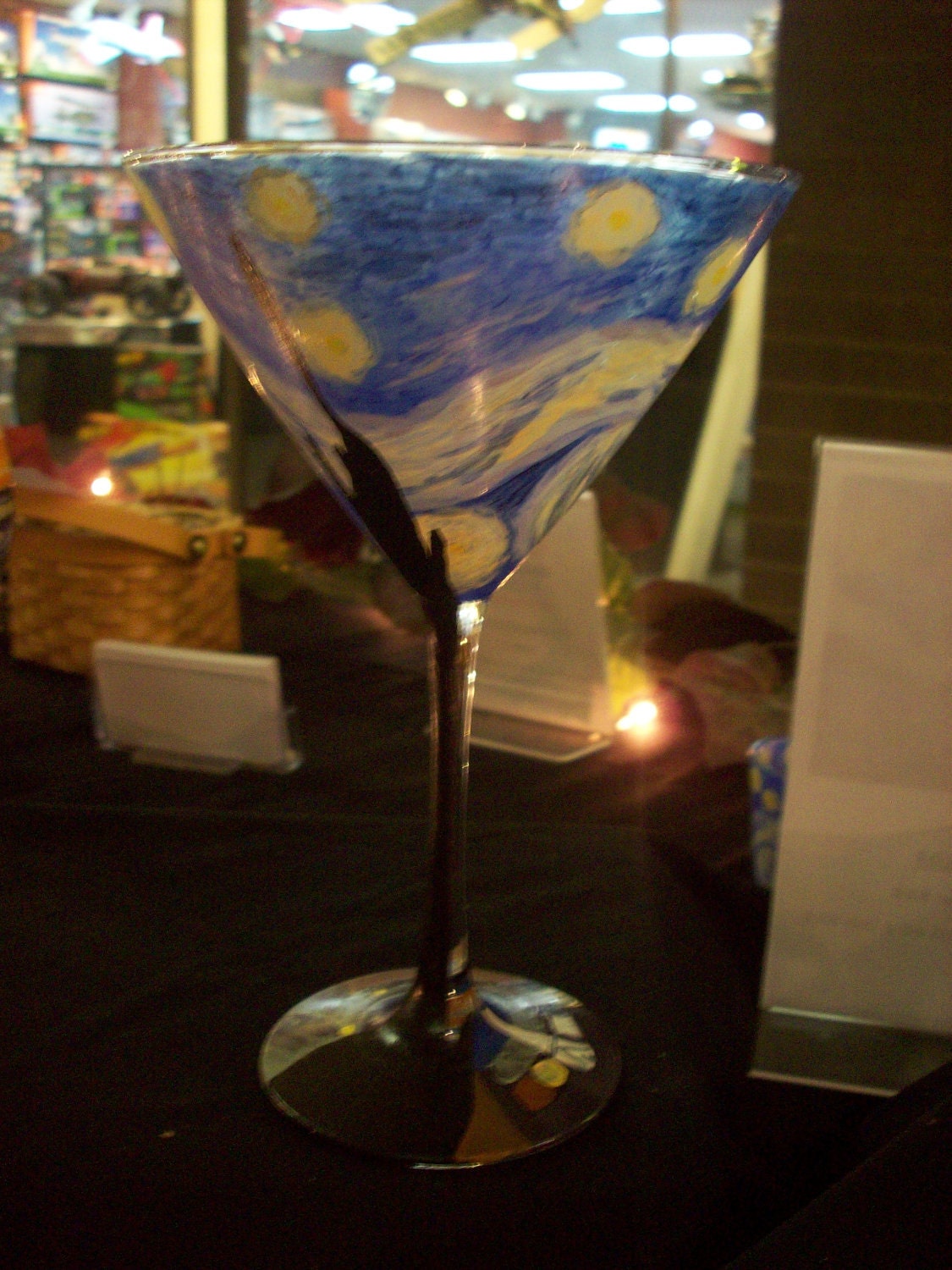 Starry Night hand-painted martini glass