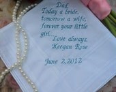 Father of the bride Handkercheif,Cute note from bride to her father on her wedding day