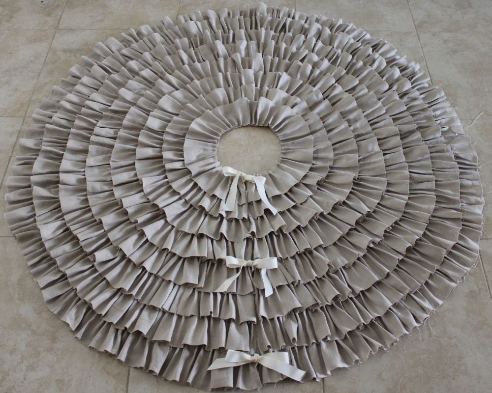 Shabby Ruffle Linen Christmas Tree Skirt 56"