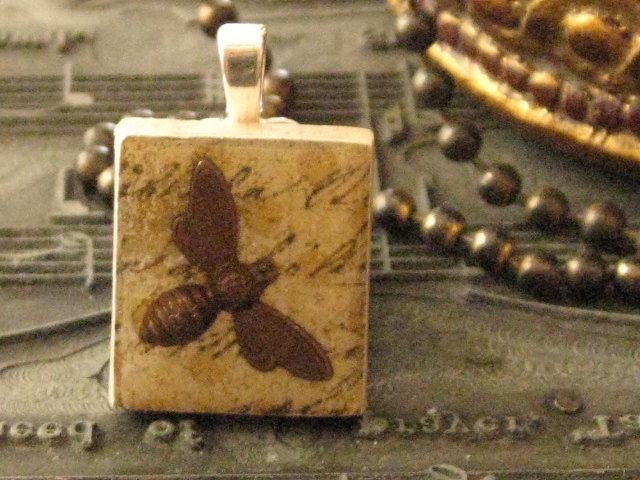 Bee scrabble tile necklace
