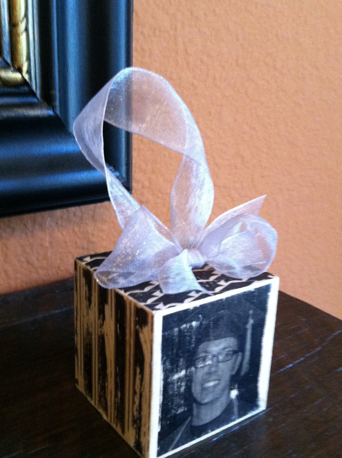Custom Black and White Photo Block Graduation Ornament or Door Hanger