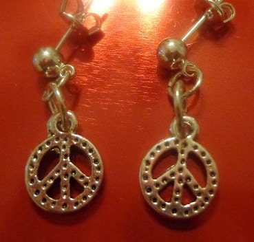 Silver Hammered Peace Sign Earrings--Free Shipping in US