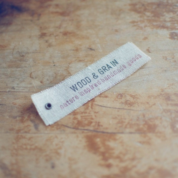 50 Linen Eyelet Labels Hand-Stamped with Custom 2 Line Message for Businesses