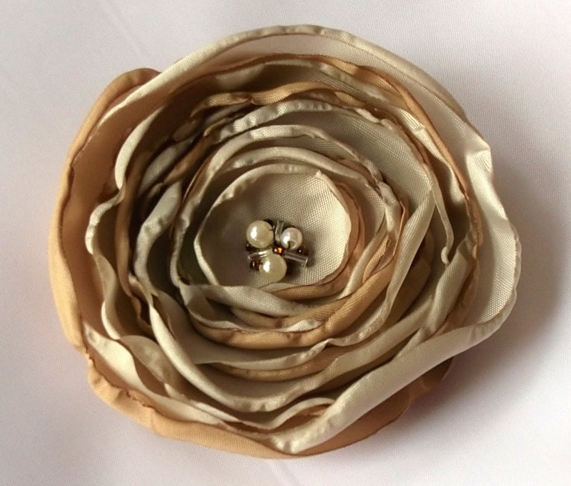 Brooch light brown fabric Flower handmade occasion Wedding, Mums Day Birthday Gift, Spring Summer Fashion home decor, Bridesmaids accessory