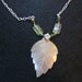 Genuine Shell Leaf Necklace/ Green Glass accents and green Swarovski Crystals