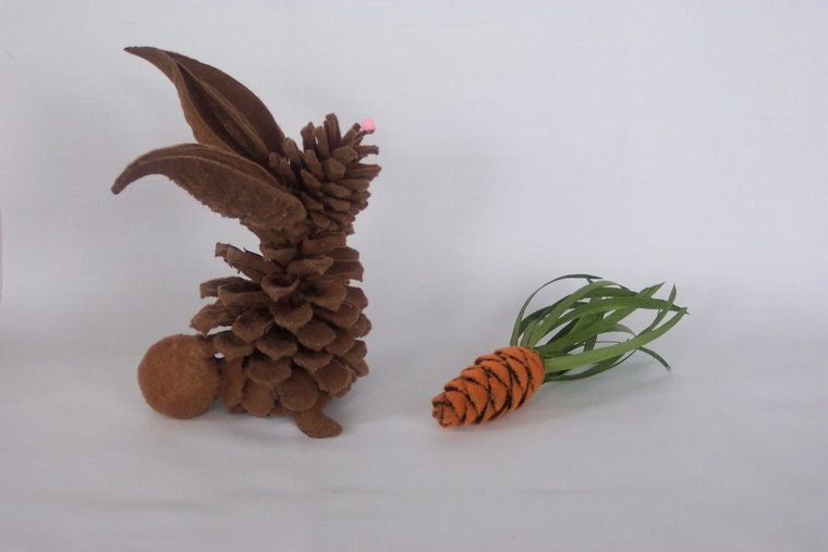 Pine Cone Bunny Brown Large Flocked