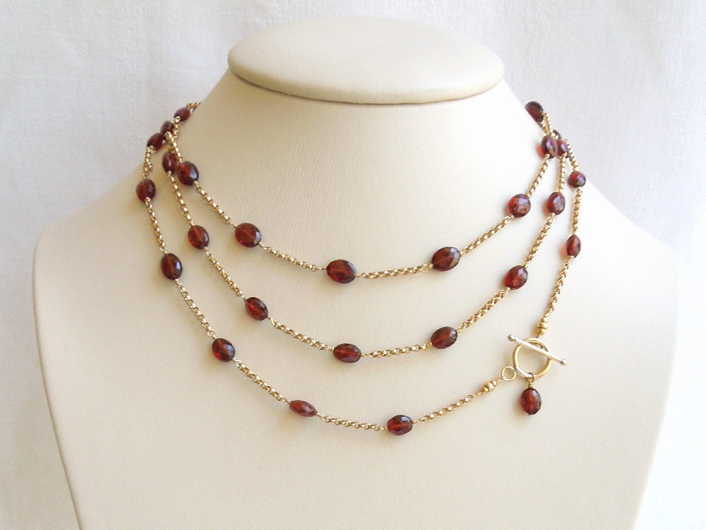 Garnet Necklace: AAA Garnets Wine Red Stones Gold Filled Chain - seemomster