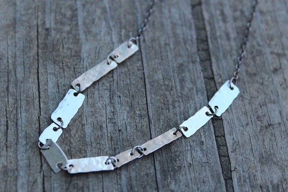 Solid dash necklace, Sterling silver bar necklace, Silver rectangle necklace